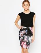 Ted Baker Bodycon Dress With Overlay In Ethereal Posie Print - Multi
