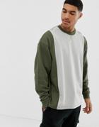 Asos Design Oversized Sweatshirt With Color Blocking In Green