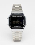 Casio A168w Unisex Digital Bracelet Watch In Silver And Black Mirror