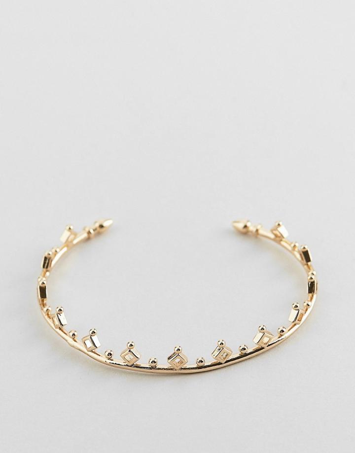 Asos Design Cuff Bracelet With Ball And Diamond Detail In Silver - Silver