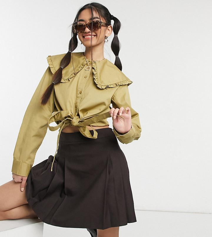 Collusion Cropped Shirt With Oversized Collar In Stone-neutral