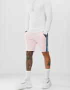 Asos Design Jersey Skinny Shorts With Side Stripes In Pink