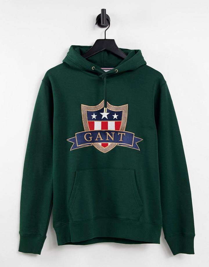 Gant Hoodie With Large Shield Logo In Green