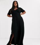 Asos Design Curve Button Through Maxi Tea Dress With Splits-black