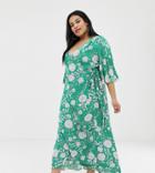 Brave Soul Plus Kea Midi Wrap Dress In Bold Floral Print - Green