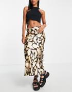 Topshop Blur Tortoise Print Satin Midi Skirt In Brown