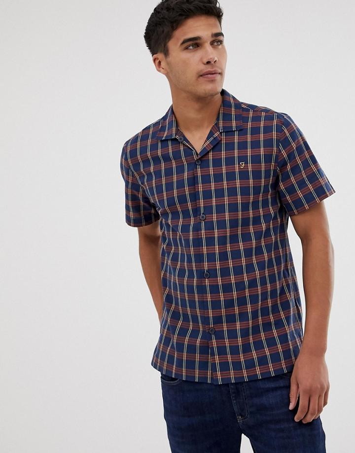 Farah Phantom Short Sleeve Check Shirt In Navy
