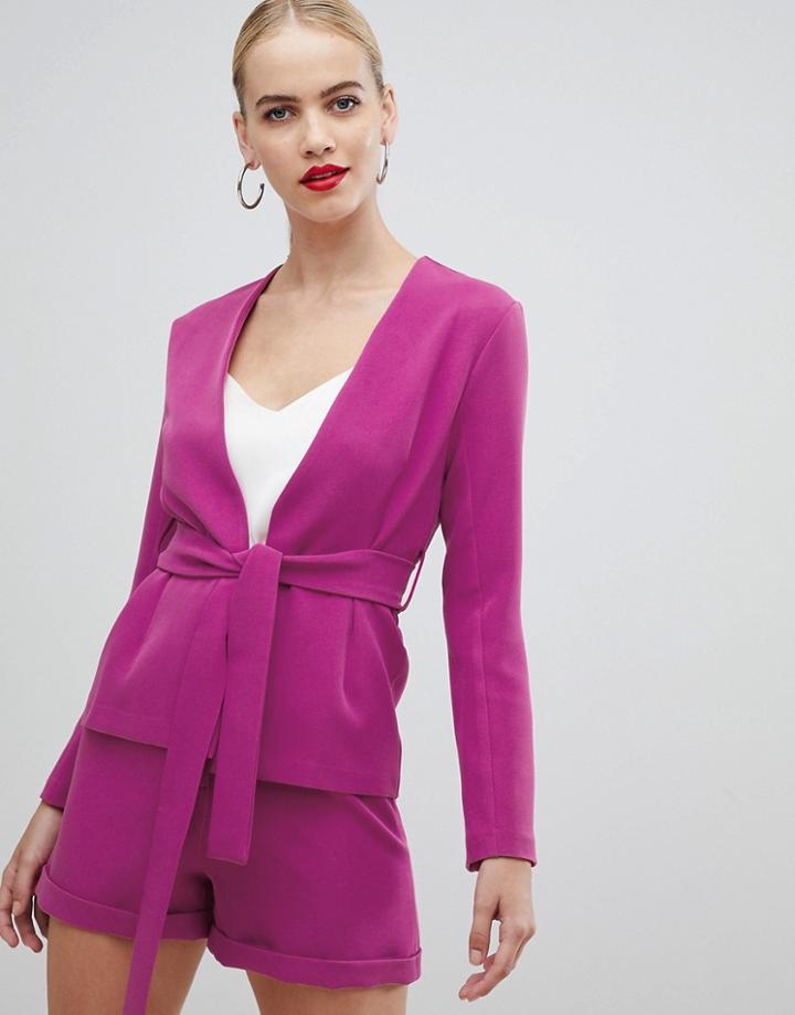 Vesper Tie Front Tailored Blazer In Pink - Pink