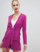 Vesper Tie Front Tailored Blazer In Pink - Pink