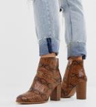 Asos Design Wide Fit Rye Heeled Ankle Boots In Tan Snake - Tan