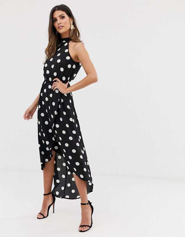 Ax Paris Polka Dot Midaxi Dress - Black