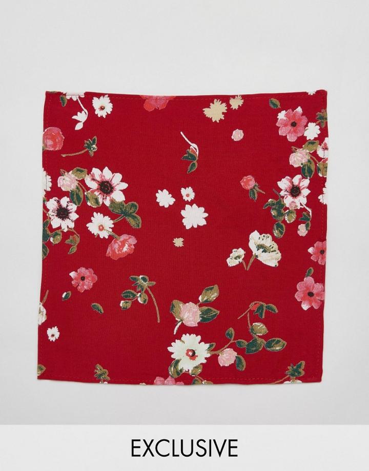 Reclaimed Vintage Inspired Pocket Square In Floral Print - Red