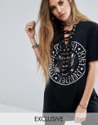 Reclaimed Vintage Ramones Band T-shirt With Front Lace Up - Black