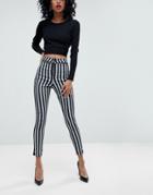 Asos Rivington High Waist Denim Jeggings With Exposed Zips In Stripe - Multi