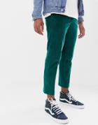 Asos Design Slim Crop Smart Pants In Teal Cord - Green
