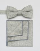 7x Bow Tie And Pocket Square Set - Gray