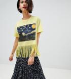 Reclaimed Vintage Inspired Print T-shirt With Fringing - Yellow