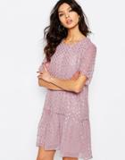 Y.a.s Painy Drop Waist Dress In Foil Polka Dot In Rose - Pink