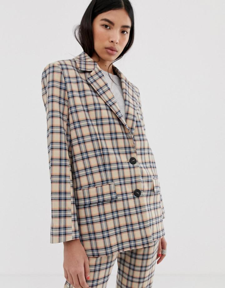 Asos Design Dad Suit Blazer In Light Based Check-multi