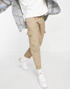 Topman Tapered Twill Cargo Pants In Dark Stone-neutral