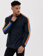 Asos Design Relaxed Long Sleeve T-shirt With Contrast Rainbow Taping In Navy