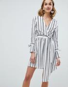 River Island Drop Hem Eyelet Detail Mini Dress-white