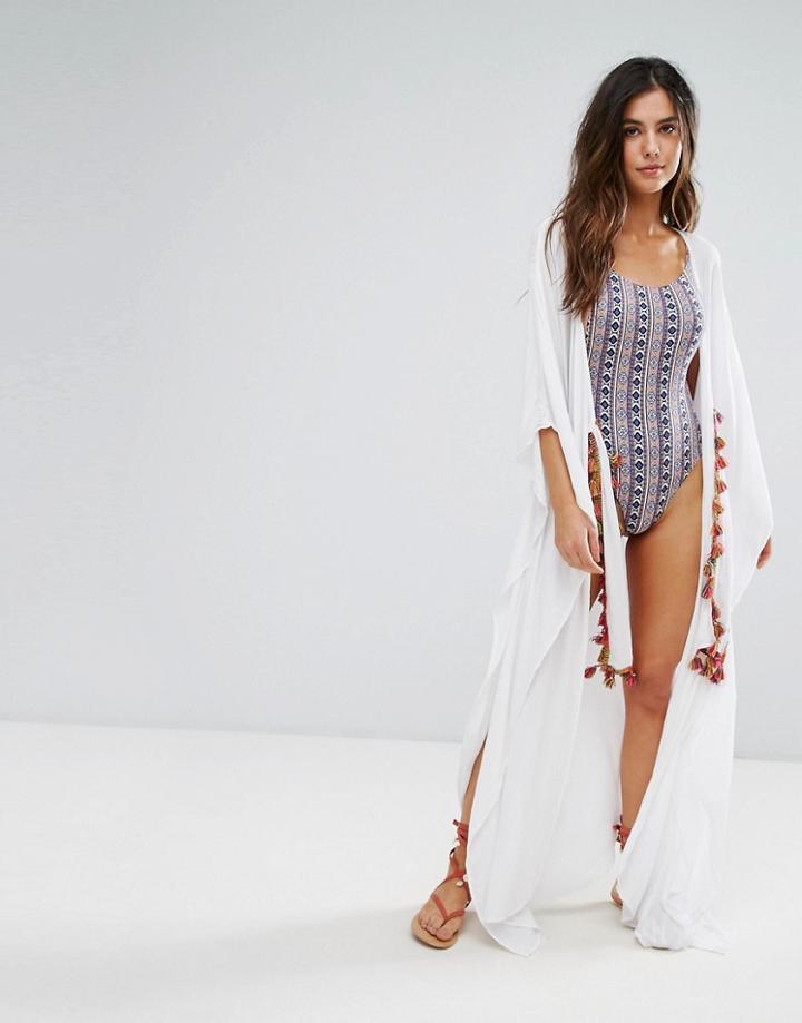 Anmol Embroidered Trim Maxi Wrapover Beach Dress - White