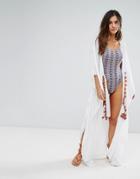 Anmol Embroidered Trim Maxi Wrapover Beach Dress - White