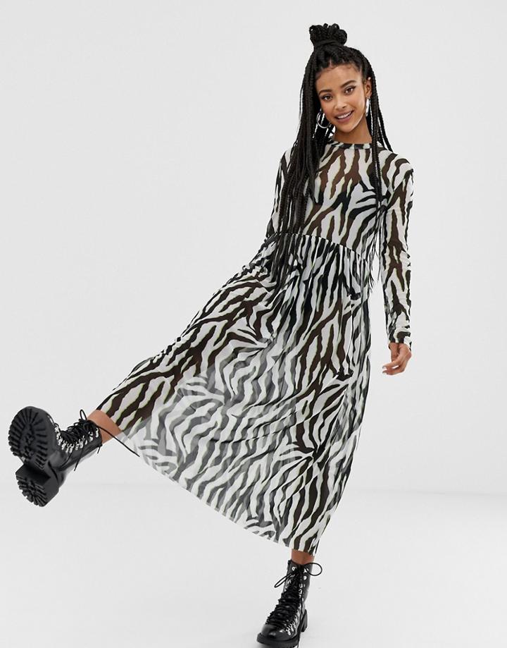 Collusion Zebra Print Mesh Maxi Dress - Multi