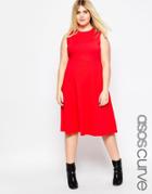 Asos Curve Empire Midi Dress With High Neck - Red