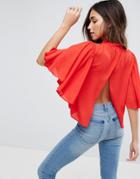 Asos Pretty Sleeve Open Back Top - Red