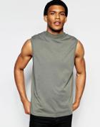 Asos Sleeveless T-shirt With Turtleneck In Khaki - Khaki