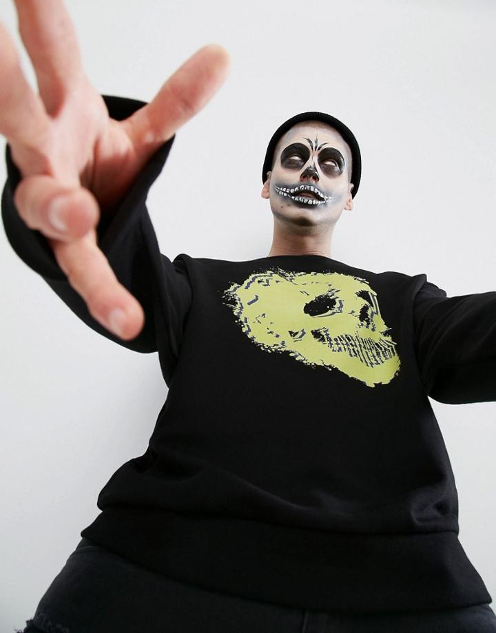 Asos Oversized Sweatshirt With Glow In The Dark Skull Print - Black