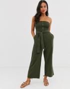 Abercrombie & Fitch Bandeau Wide Leg Jumpsuit With Belt Detail-green