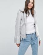 Asos Cropped Jacket In Faux Leather With Flute Sleeve-gray