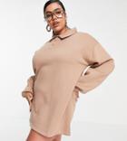 In The Style Plus X Saffron Barker Oversized Polo Shirt Dress In Stone-neutral