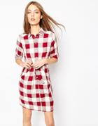 Asos Waisted Shirt Dress In Check Print - Multi