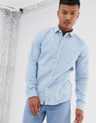 Asos Design Regular Fit Flannel Marl Shirt In Light Blue - Blue