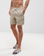 Asos Swim Shorts With Cargo Pocket And Drawcord Detail In Stone Mid Length - Beige