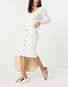 I Saw It First Knit Top And Button Midi Skirt Set In Cream-white