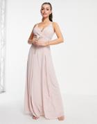 Tfnc Bridesmaid Pleated Wrap Front Cami Maxi Dress In Mink-pink