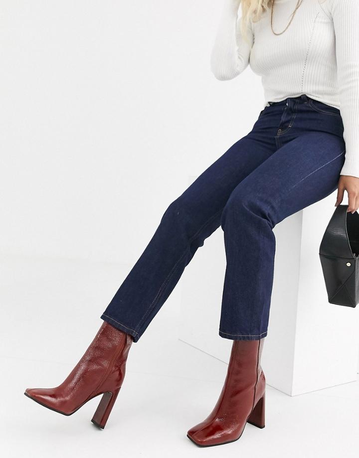 Topshop Straight Leg Jeans In Dark Wash-blues