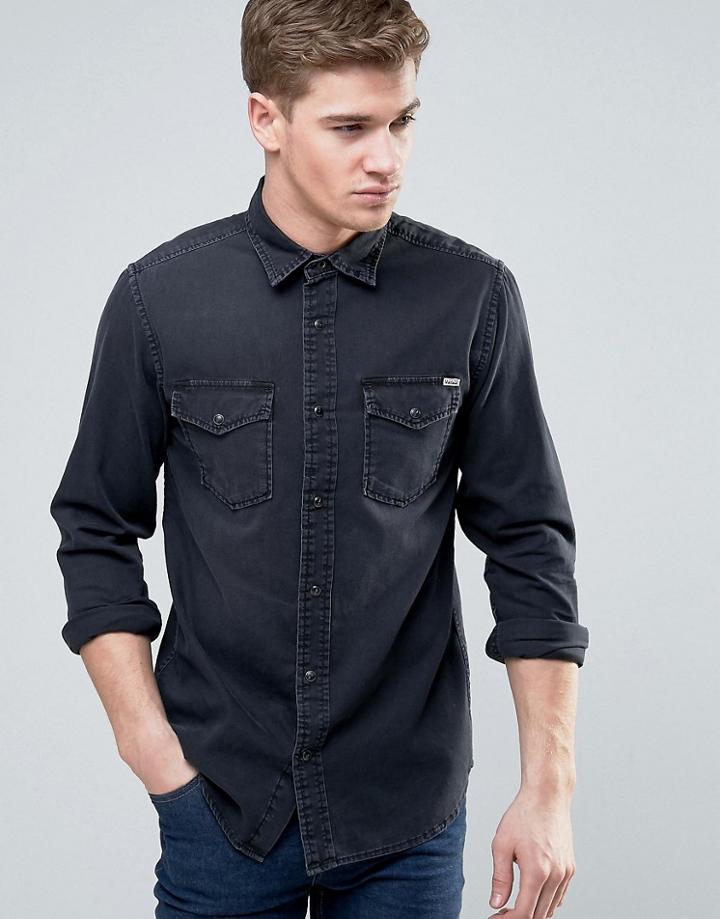 Jack & Jones Vintage Western Denim Shirt In Light Wash - Black