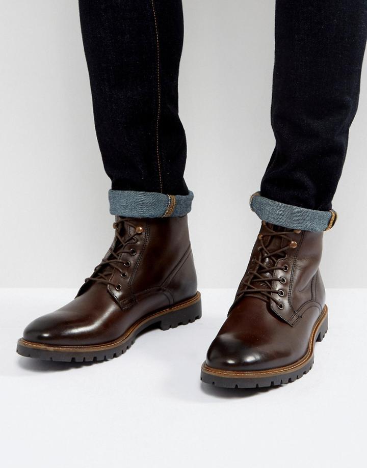 Base London York Leather Lace Up Boots In Brown - Brown