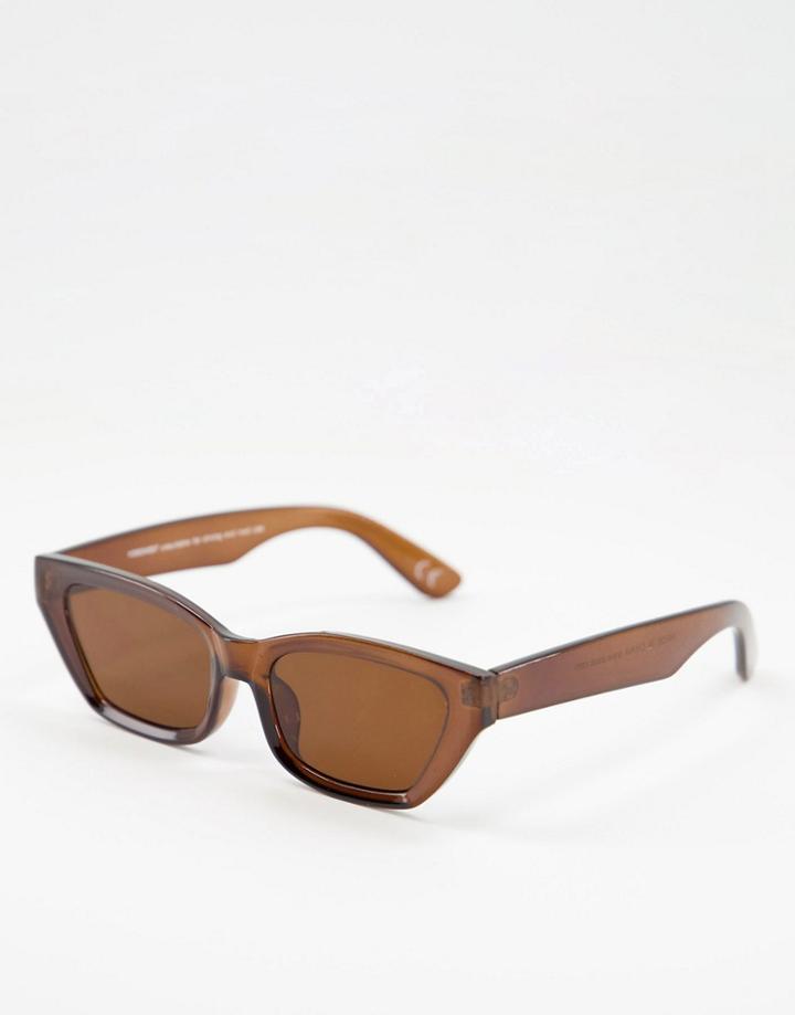 Asos Design Cat Eye Sunglasses In Brown With Brown Lens