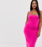 Fashionkilla Plus Square Neck Midi Dress With Buckle Strap Detail In Pink - Pink