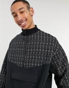 Asos Design Oversized Sweatshirt With Half Zip & Chicago Repeat Print Panel In Black