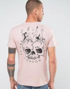 Friend Or Faux Back Print T-shirt With Skull - Pink