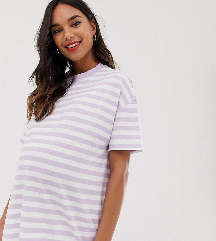 Asos Design Maternity T-shirt In Super Oversized Fit In Chunky Stripe-purple
