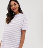 Asos Design Maternity T-shirt In Super Oversized Fit In Chunky Stripe-purple